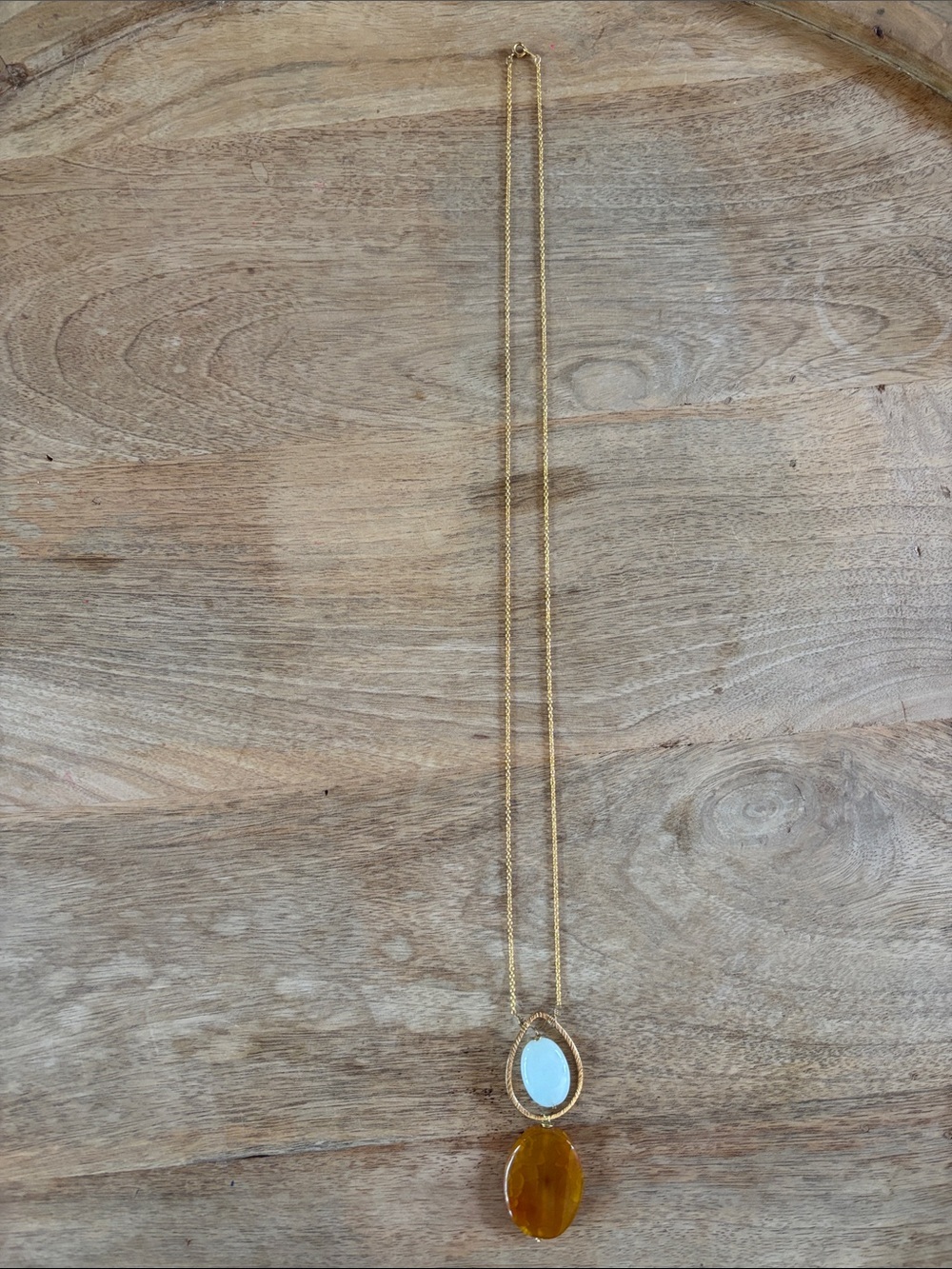 Erin McDermott Gold-Tone Double Pendant Necklace with Amber & Aquamarine Stones